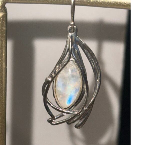 Hagit Gorali Sterling Silver Moonstone Drop Earrings, Israel Signed, Artisan - Picture 7 of 15